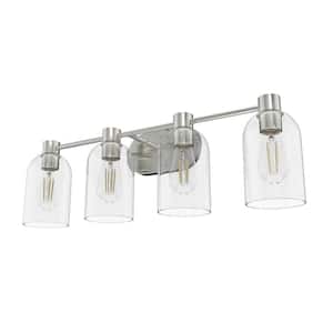 Lochemeade 28.5 in. 4 Light Brushed Nickel Vanity Light with Clear Seeded Glass Shades Bathroom Light