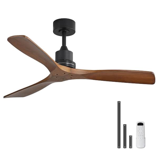 CACI Mall 52 in. Indoor Black Ceiling Fan without Light for Bedroom or Living Room, Remote Control Included