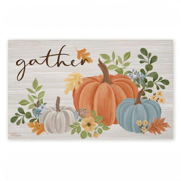 Gather Welcome Autumn Pumpkins Orange 18 in. x 30 in. Polyester Non-Slip Outdoor Door Mat