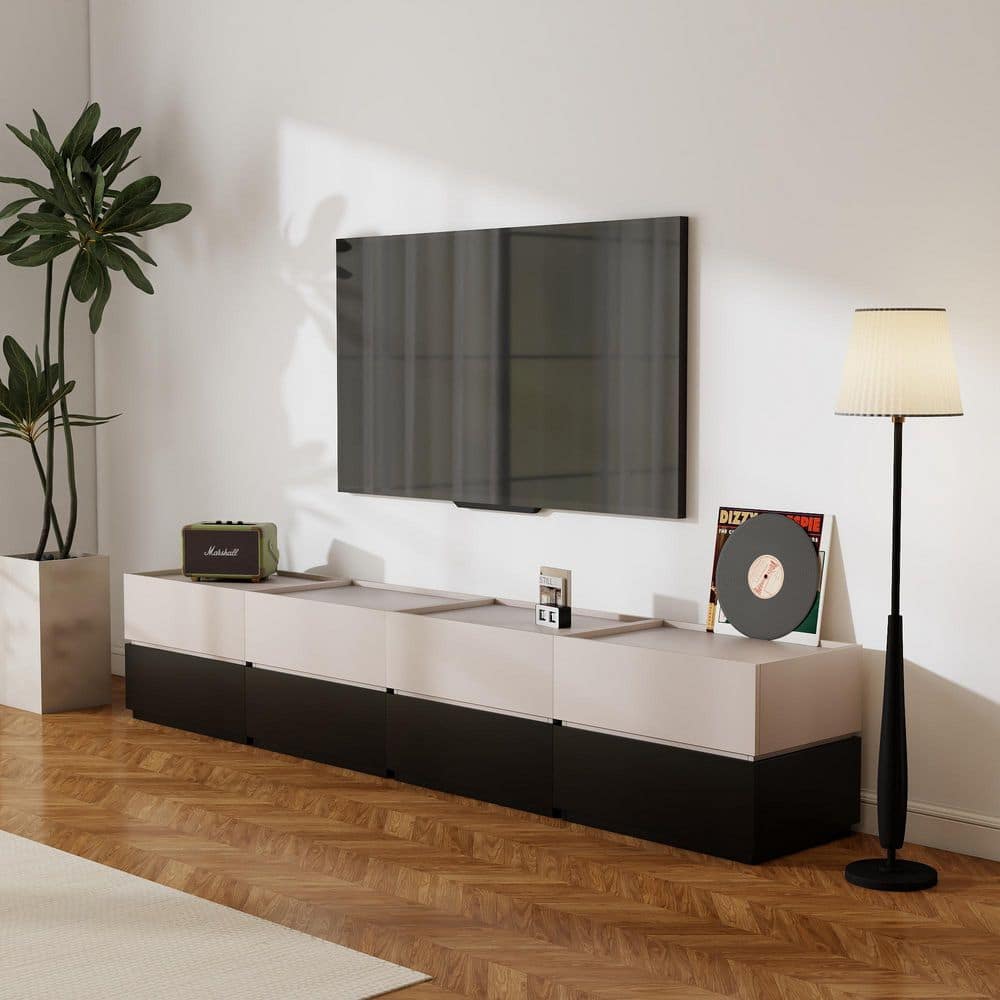 Storage 94 in. Beige and Black TV Stand Modular Entertainment Center Fits TV's up to 90 in. with 8 Drawers