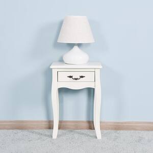 Simple 14.96 in. White Rectangle Wood Side Table End Table with Drawer, Storage Table For Living Room, Bedroom, Bathroom