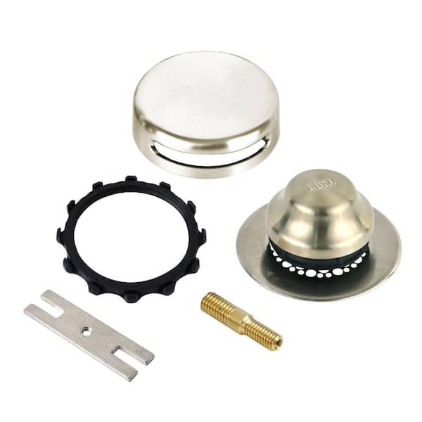 Watco Universal NuFit Foot Actuated Bathtub Stopper with Grid Strainer and Combo Pin Adapter Kit, Brushed Nickel