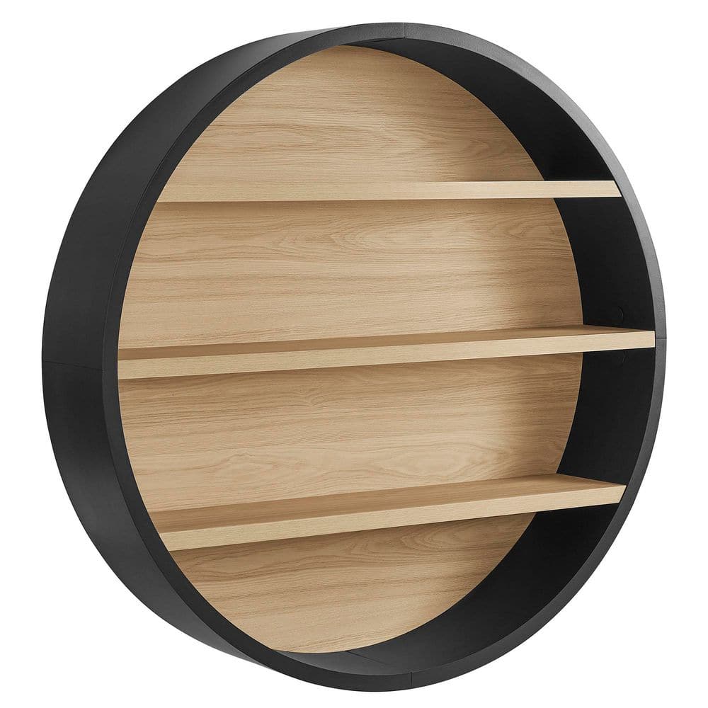 Romy Round Wall 3 Tier Book Shelf in Black Natural price history on PriceWatchPro