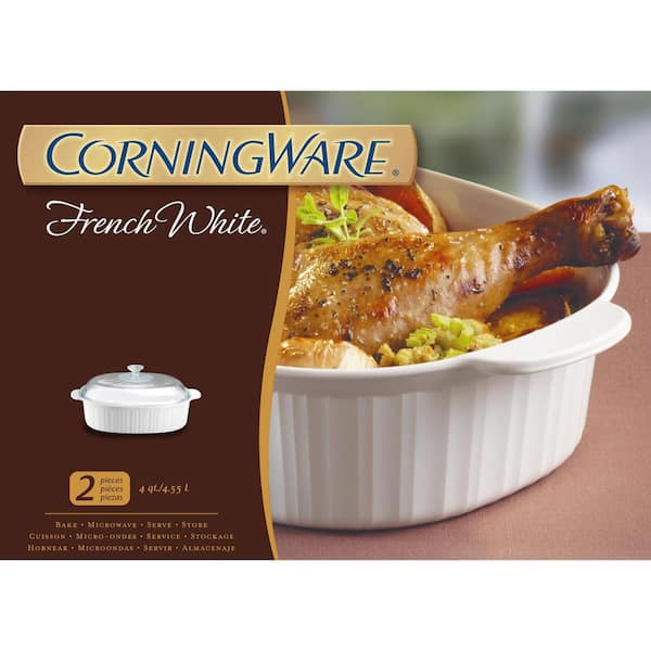 Corningware French White 2.5-Qt Oval Ceramic Casserole Dish with