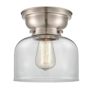 Bell 8 in. 1-Light Brushed Satin Nickel Flush Mount with Clear Glass Shade