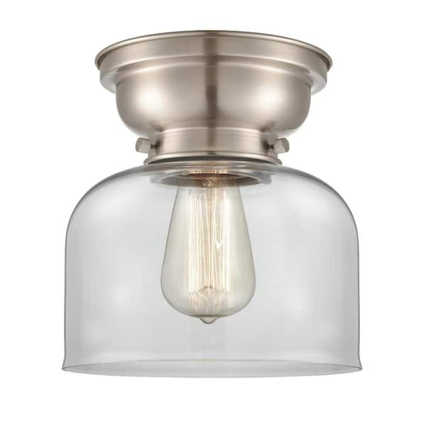 Innovations Bell 8 in. 1-Light Brushed Satin Nickel Flush Mount with ...