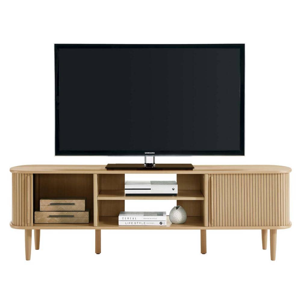 Oak 63" Mid-Century Modern TV Stand with Cabinet