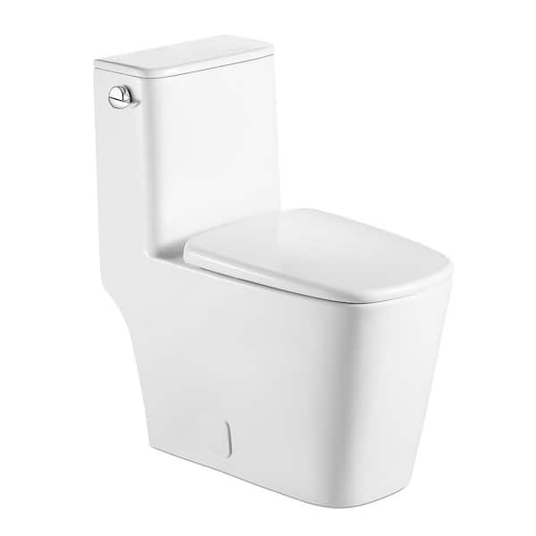 1-Piece 1.28/1.1 GPF High Efficiency Single Flush Elongated Toilet in White Slow Close Seat Included