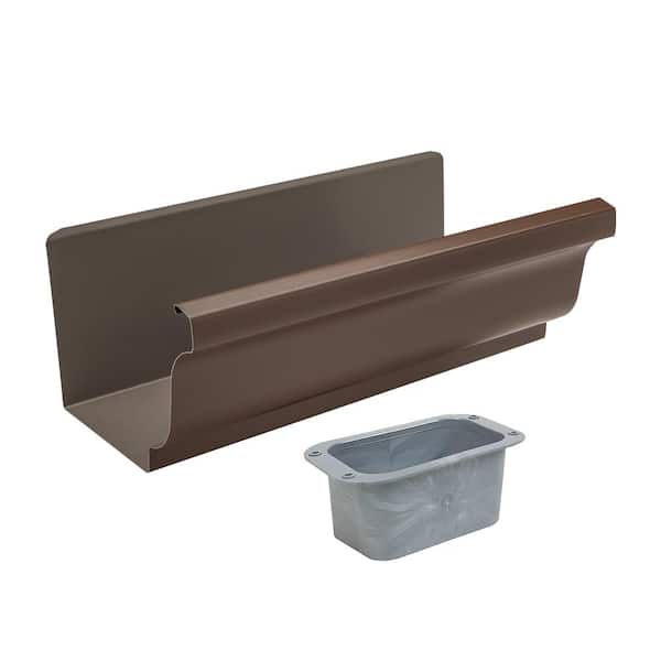 Amerimax Home Products 5 in. Brown Aluminum K-Style Gutter End with 3 in. x 4 in. Drop Outlet