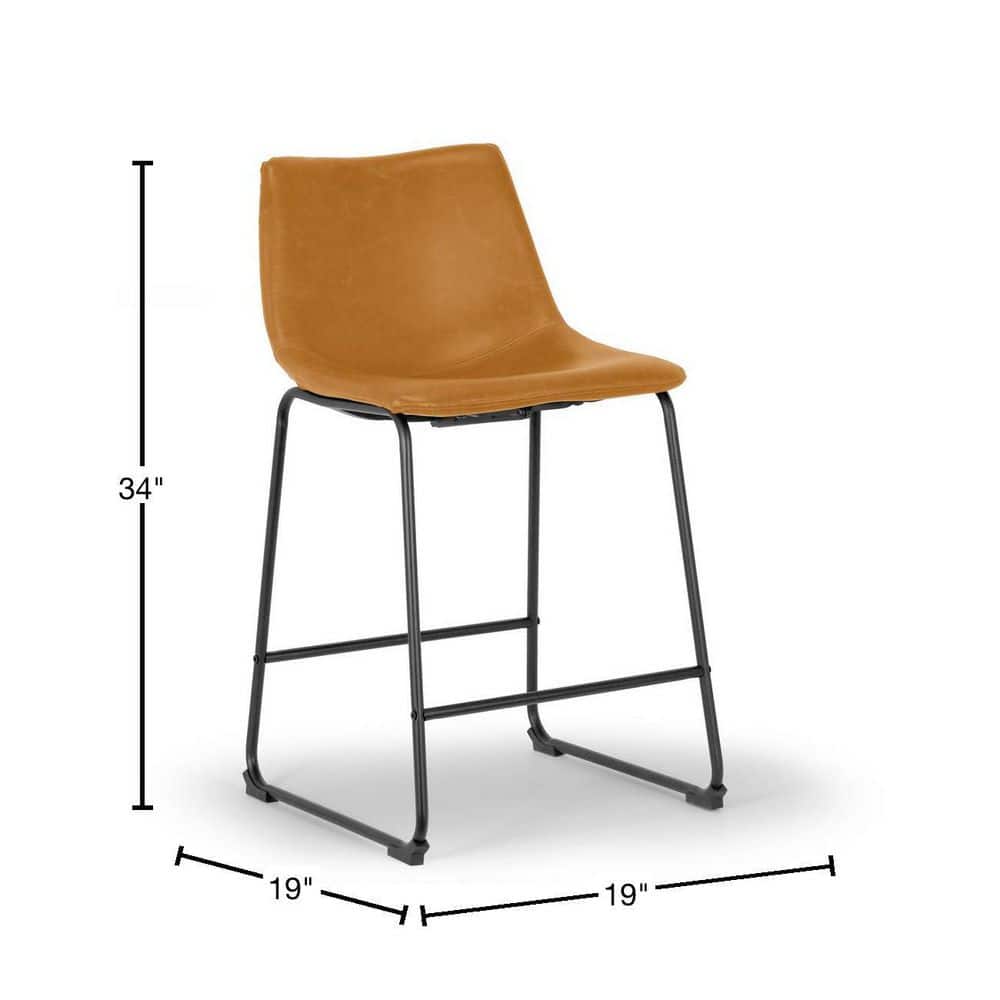 Set of 2 Brown Faux Leather and Metal Counter Stools