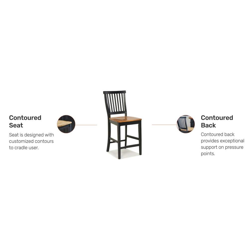 Cottage Comfort Black and Oak 24" Counter Stool with Slat Back