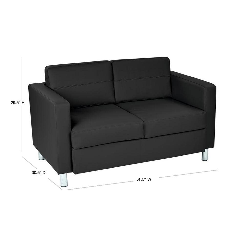 Pacific Black Faux Leather Loveseat with Silver Legs
