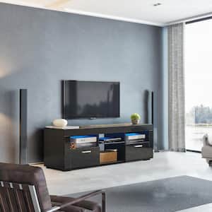 51.2 in. W Black Particleboard TV Stand with LED Lights and Super Storage Space Maximum Television Size for 55 in.