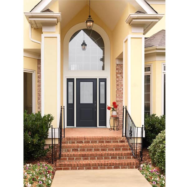 36 in. x 80 in. Left-Hand/Inswing 1/2 Lite Streamed Ripple Glass Black Steel Prehung Front Door with Sidelites
