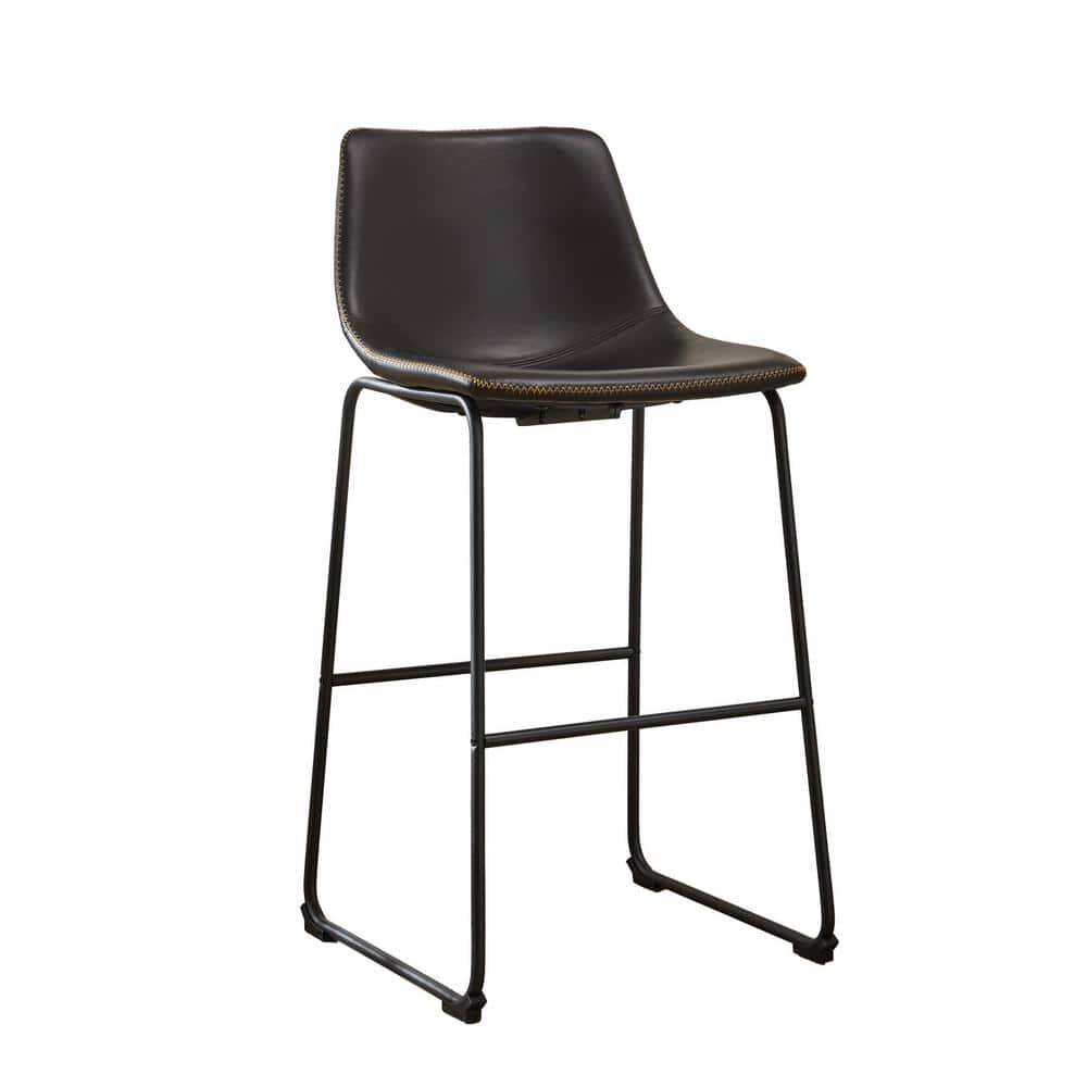 Huluwat 39 in. Black Low Back Metal Bar Stool with Leather Seat for