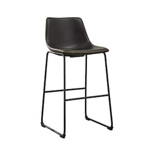 39 in. Black Low Back Metal Bar Stool with Leather Seat for Kitchen Counter (Set of 2)