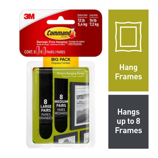 Command 16 lbs. to 12 lbs. Black Picture Hanging Strips (16-Pack) (8 Large Pairs, 8 Medium-Pairs)