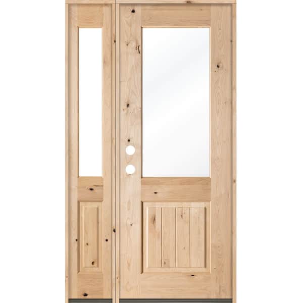 Krosswood Doors 50 in. x 96 in. Rustic Knotty Alder Half Lite Unfinished Right-Hand Inswing Prehung Front Door with Left Sidelite