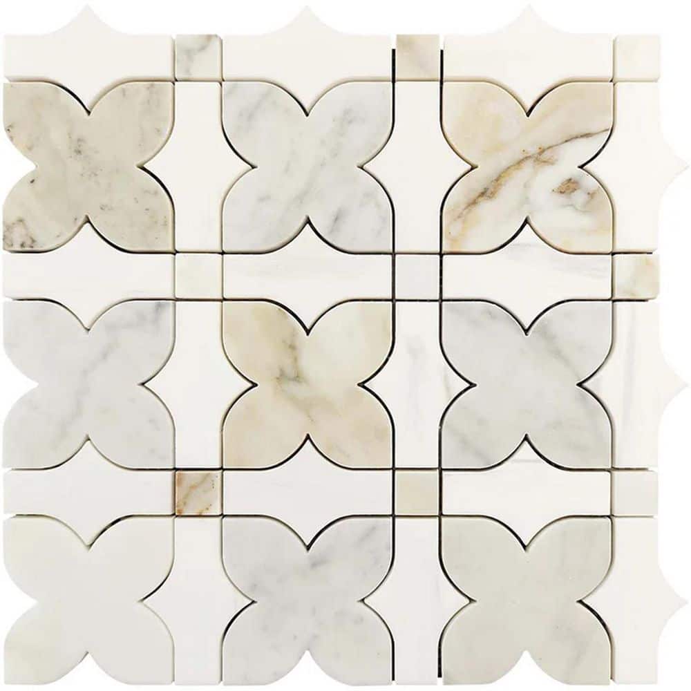 Serena 12 in. x 12 in. Polished White Gray Gold Dolomite Marble Mosaic Wall and Floor Tile (4.51 sq ft/case)-5 Pack price history on PriceWatchPro