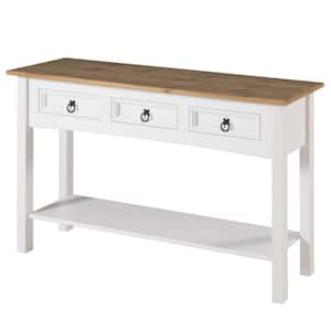 Classic Cottage 48 in. Corona Snow Rectangle Shape Solid Wood Top Console Table with Drawers