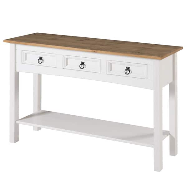OS Home and Office Furniture Classic Cottage 48 in. Corona Snow Rectangle Shape Solid Wood Top Console Table with Drawers