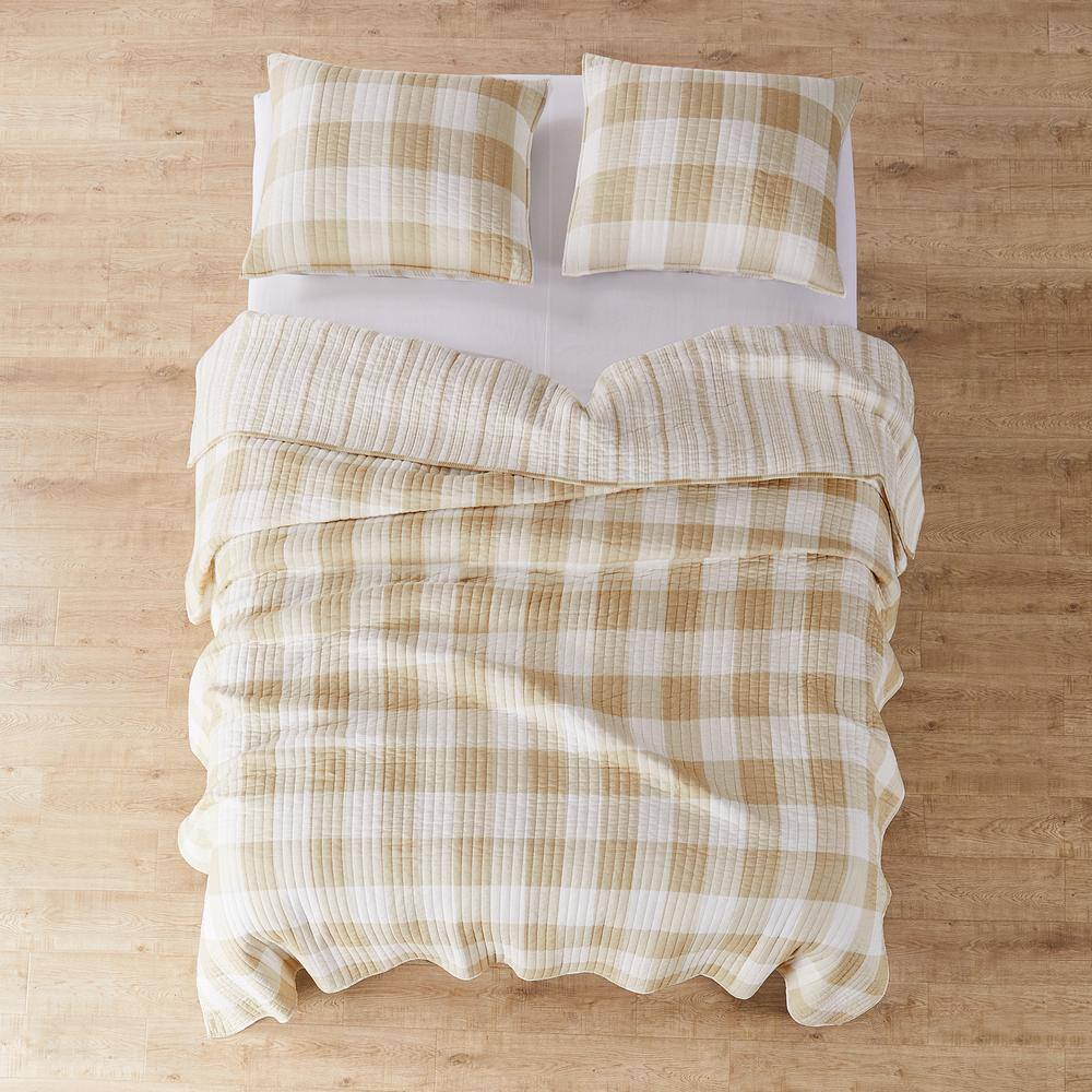 Camden Farmhouse Taupe and Cream Cotton King Quilt Set with Reversible Pattern