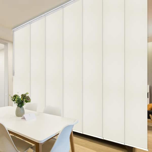 EMOH Putty 110 in. - 153 in. W x 94 in. L Adjustable 7- Panel in White Single Rail Panel Track with 23.5 in. Slates