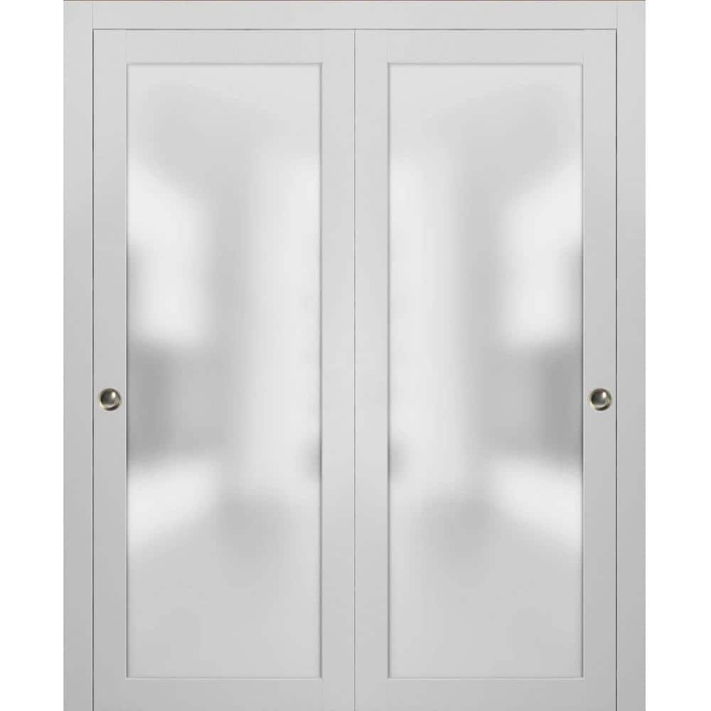 48 in. x 80 in. 1-Panel White Finished Solid Wood Sliding Door with Closet Bypass Hardware -  Sartodoors, 2102DBDWS48