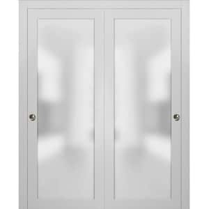 48 in. x 80 in. 1-Panel White Finished Solid Wood Sliding Door with Closet Bypass Hardware