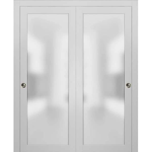 Sartodoors 72 in. x 80 in. 1-Panel White Finished Solid Wood Sliding Door with Closet Bypass Hardware