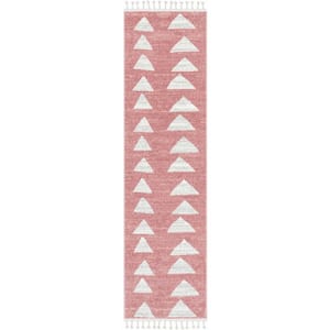 Kennedy Triangles Modern Geometric Kids Pink 2 ft. 7 in. x 9 ft. 10 in. Runner Area Rug