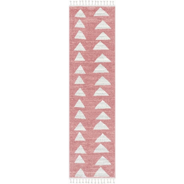 Well Woven Kennedy Triangles Modern Geometric Kids Pink 2 ft. 7 in. x 9 ft. 10 in. Runner Area Rug