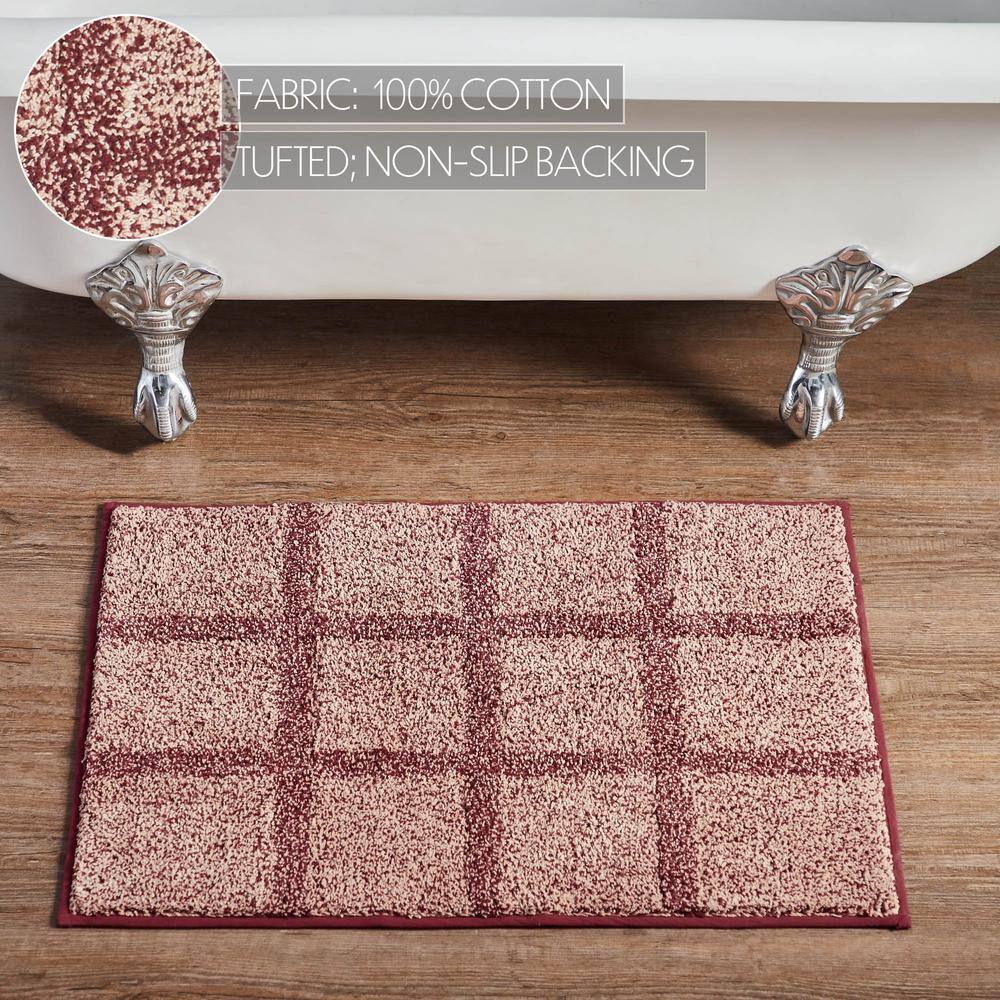 Connell Burgundy and Tan Cotton Bath Mat, 20" x 30"