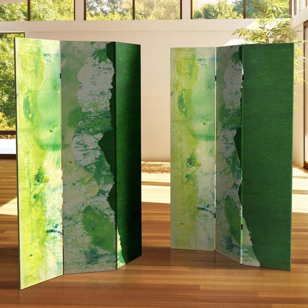 6 ft Double Sided Botanic Printed Wood Room Divider 3 Panels