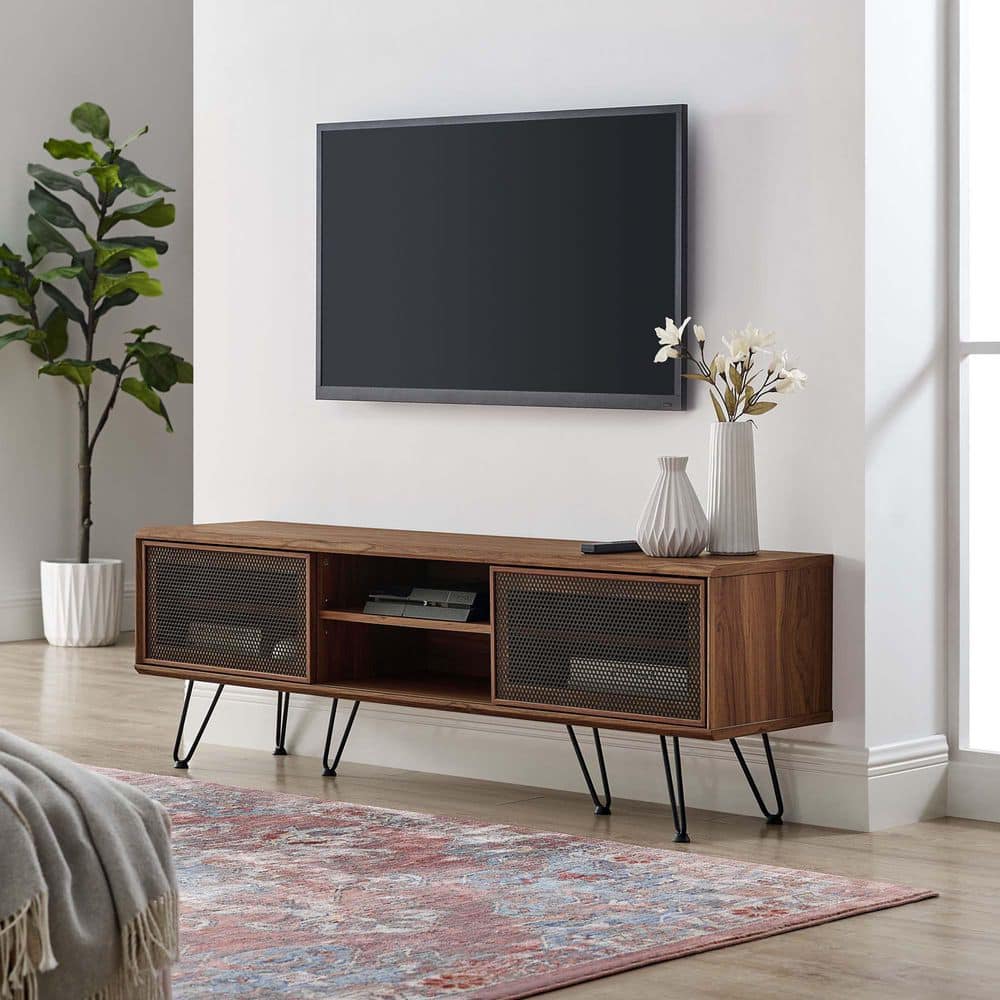 Walnut 59" TV Stand with Sliding Mesh Doors