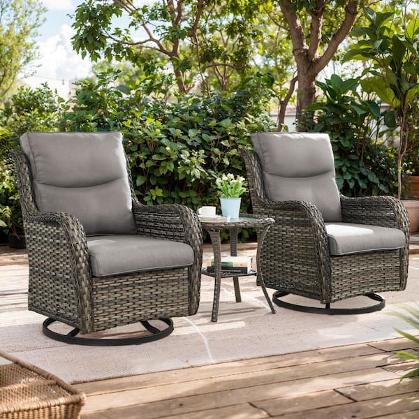 Bellefurn Smiley 3-Piece Outdoor Swivel Glider Gray Wicker