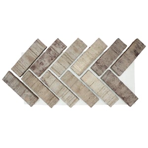 7.625 in. x 12.5 in. x 0.625 in. Brickwebb Herringbone Vintage Oak Thin Brick Sheets (Box of 4-Sheets)
