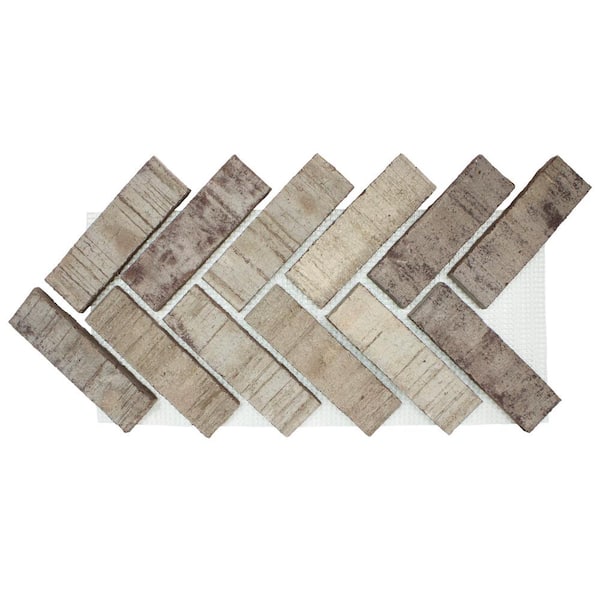Old Mill Brick 7.625 in. x 12.5 in. x 0.625 in. Brickwebb Herringbone Vintage Oak Thin Brick Sheets (Box of 4-Sheets)