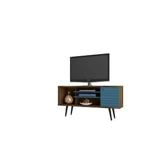 Liberty 53 in. Rustic Brown and Aqua Blue Matte Composite TV Stand Fits TVs Up to 50 in. with Storage Doors