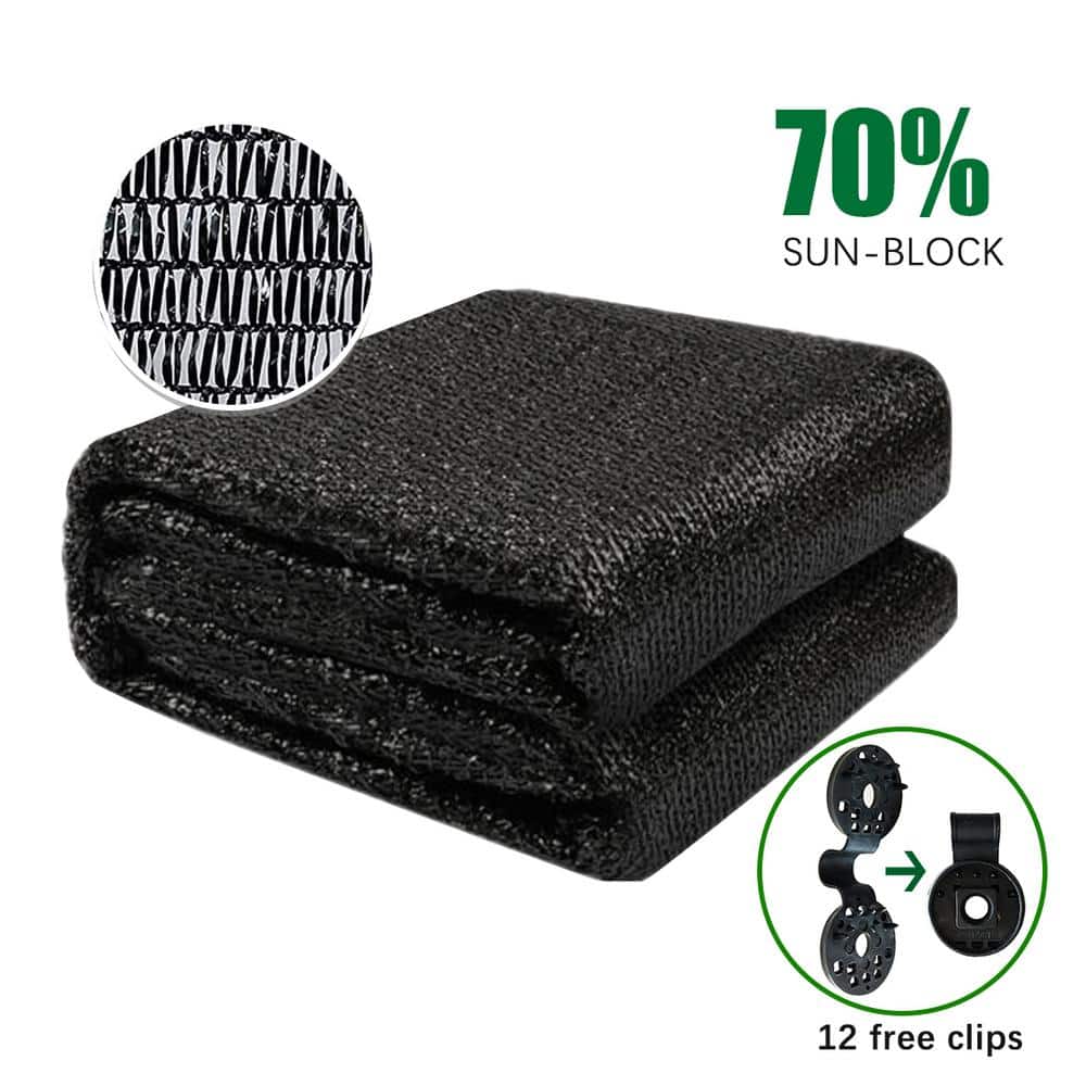 6 ft. x 12 ft. Black 70% Sunblock Shade Cloth Cover with Clips for Plants