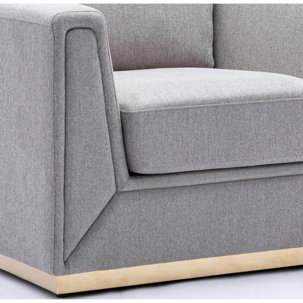 Gray Linen Barrel Accent Chair with Wooden Frame
