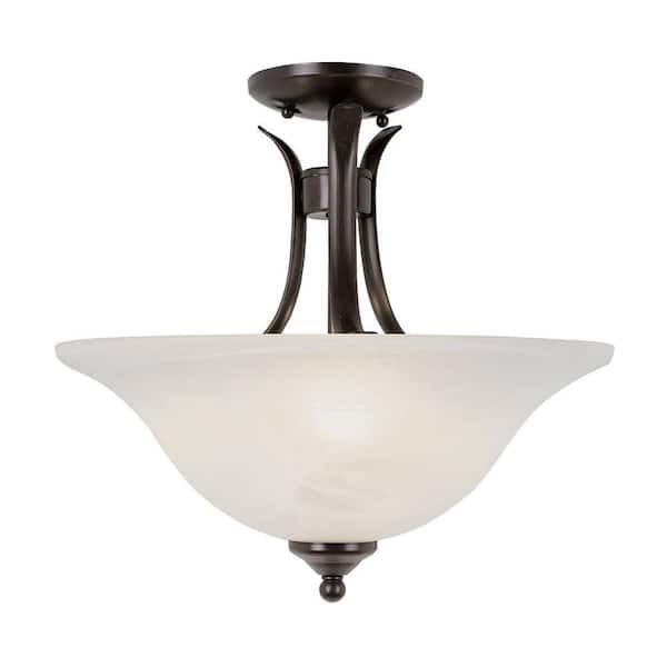 Bel Air Lighting Aspen 15 in. 3-Light Oil Rubbed Bronze Semi-Flush Mount Ceiling Light Fixture with Marbleized Glass Shade