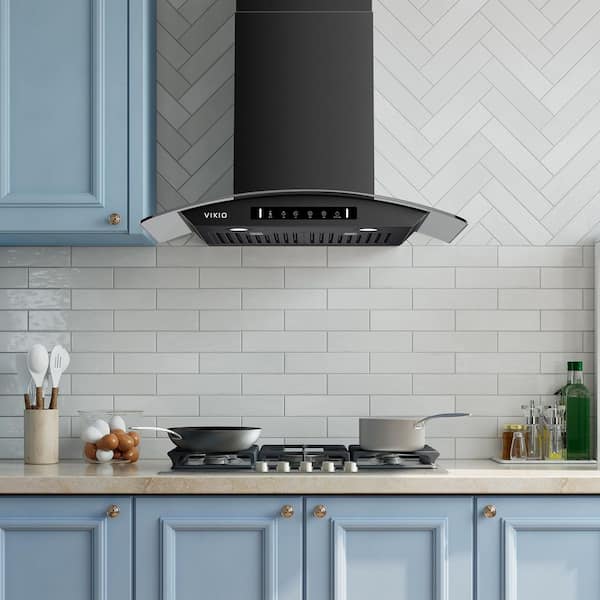 30 in. 900CFM Convertible Wall Mount Range Hood in Black Stainless Steel 3-Speed / Charcoal Filter and Gesture Control