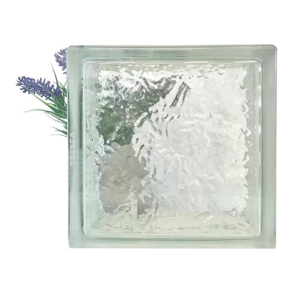 Pre-drilled Glass Block 8x 8x 4 IceScapes Pattern with 4 White Border Case of 8 Blocks