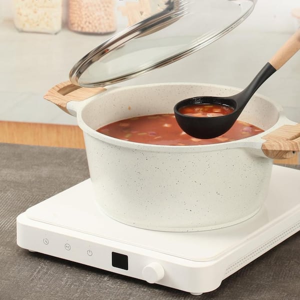 Wudkey 7 Quart White Nonstick Stock Pot with Lid, Granite