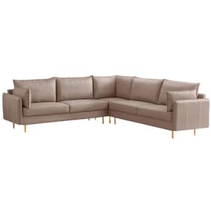 102 in. Square Arm Faux Leather L Shaped Corner Sectional Technical Leather Sofa in Beige