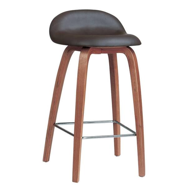 Worldwide Homefurnishings 26 in. Solid Wood and Faux Leather Counter Stool in Walnut