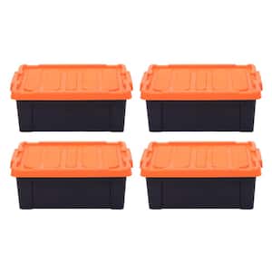 45 Qt. Stackble Storage Tote, with Heavy-duty Orange Buckle/ Lid, in Black, (4 Pack)
