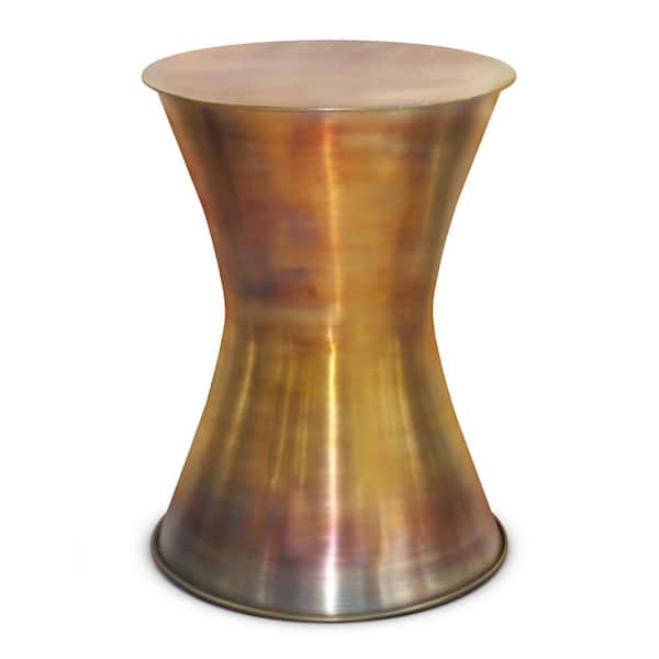Kenton Industrial 15 in. Wide Metal Side Table in Tarnished Brass, Fully Assembled