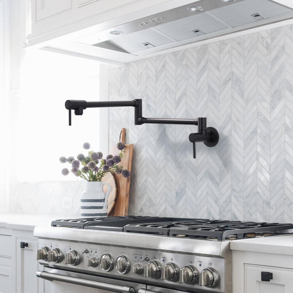 Matte Black Wall Mount Double Handle Pot Filler Faucet